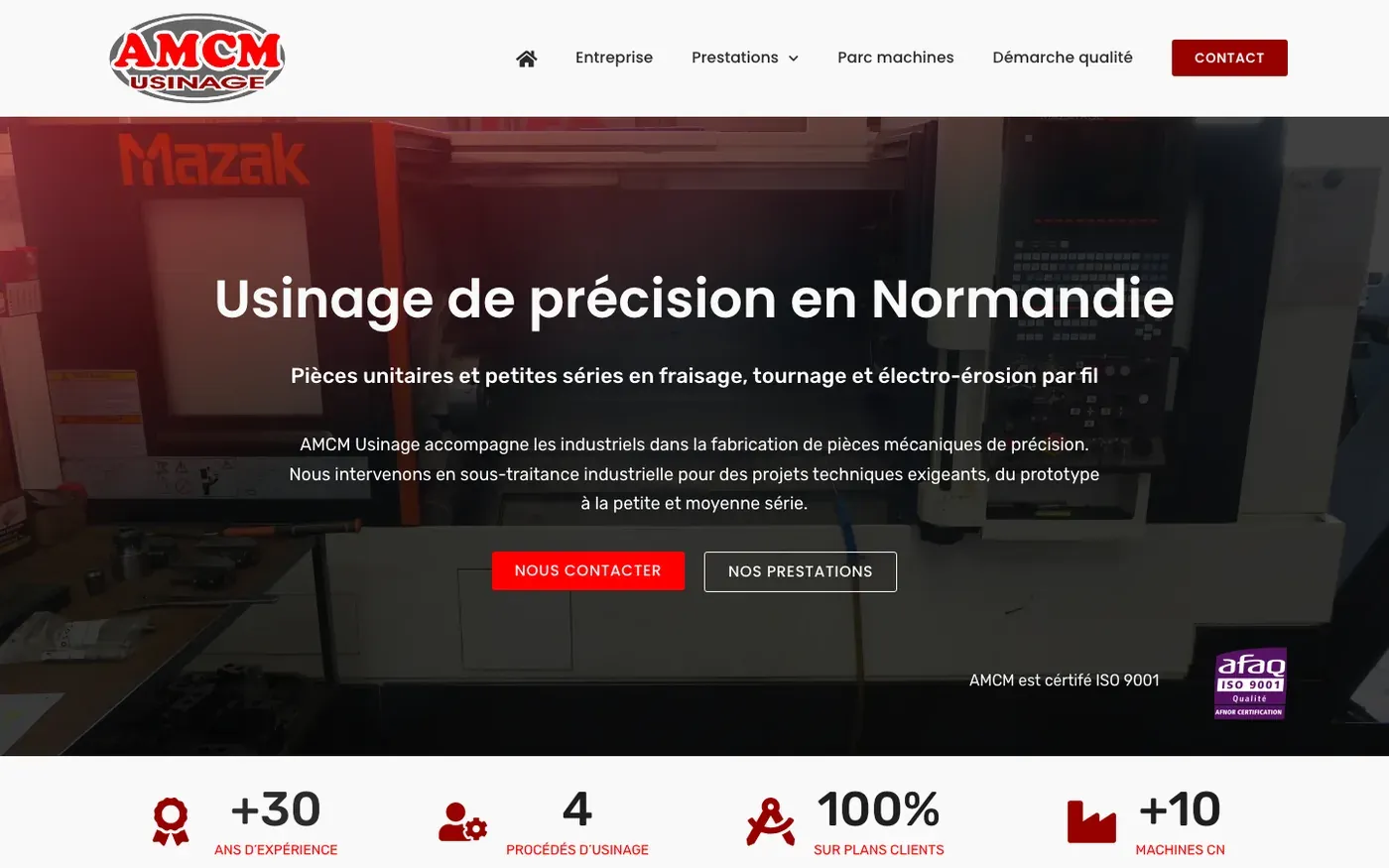 Page d’accueil du site d’AMCM Usinage, usinage de précision